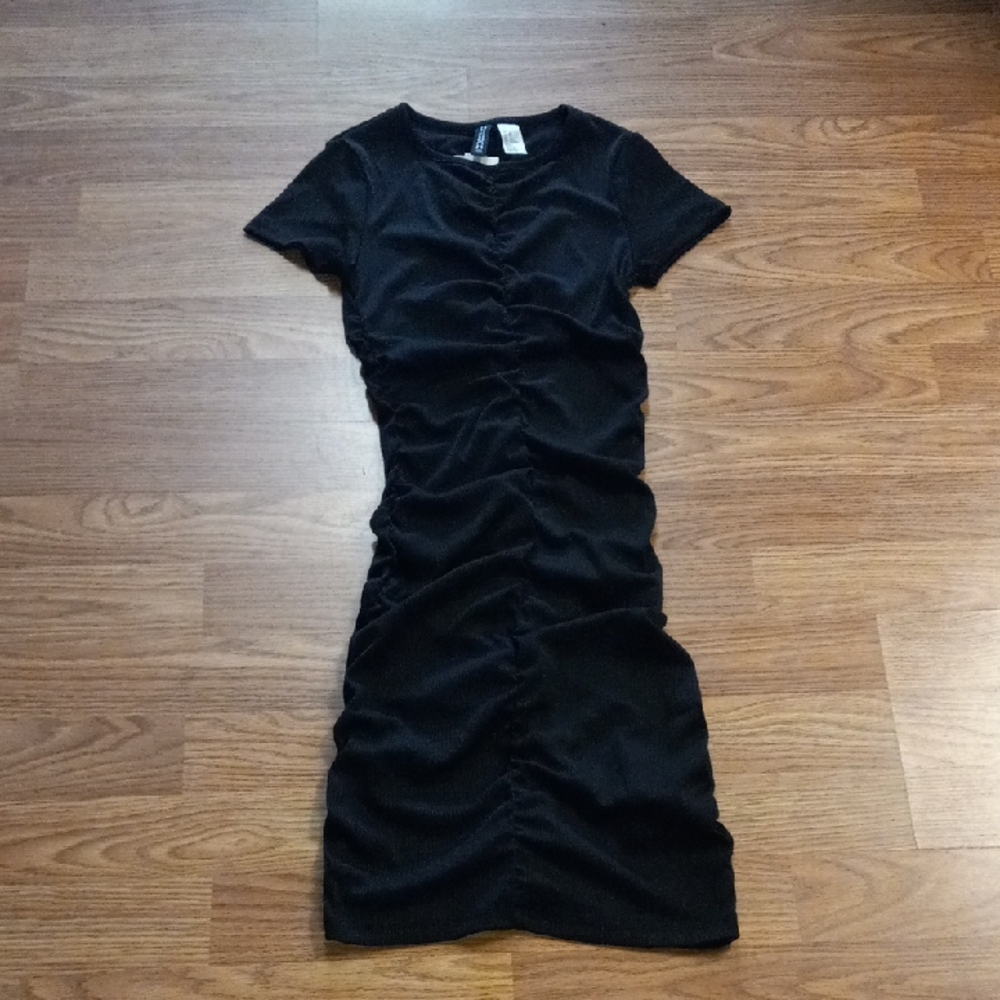 DIVIDED BY H&M Black Ruched Mini Dress for Night Out